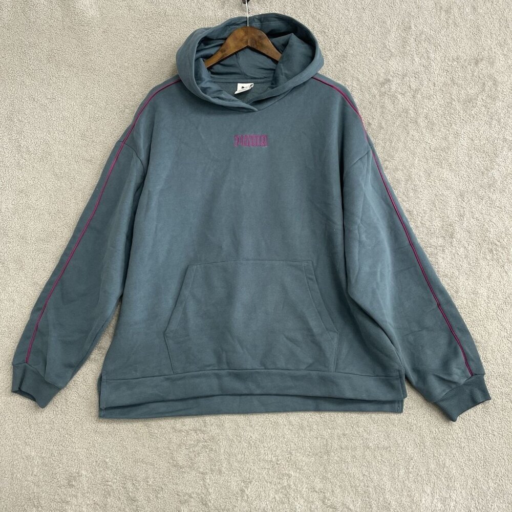NWOT Puma XXL Blue Women's  Hoodie With Pink Stripe M0169